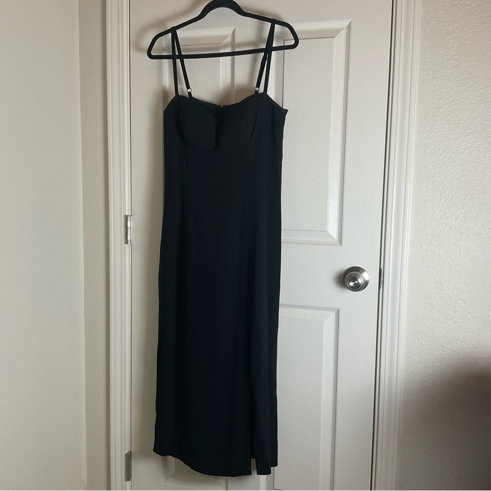 J. Crew Black Midi Slip Dress with Side Slit - Picture 3 of 9